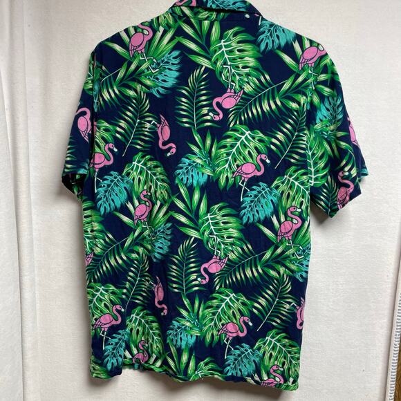Issac Morris IML flamingo HAWAIIAN short sleeve button shirt‎ green blue mens L - Picture 5 of 5